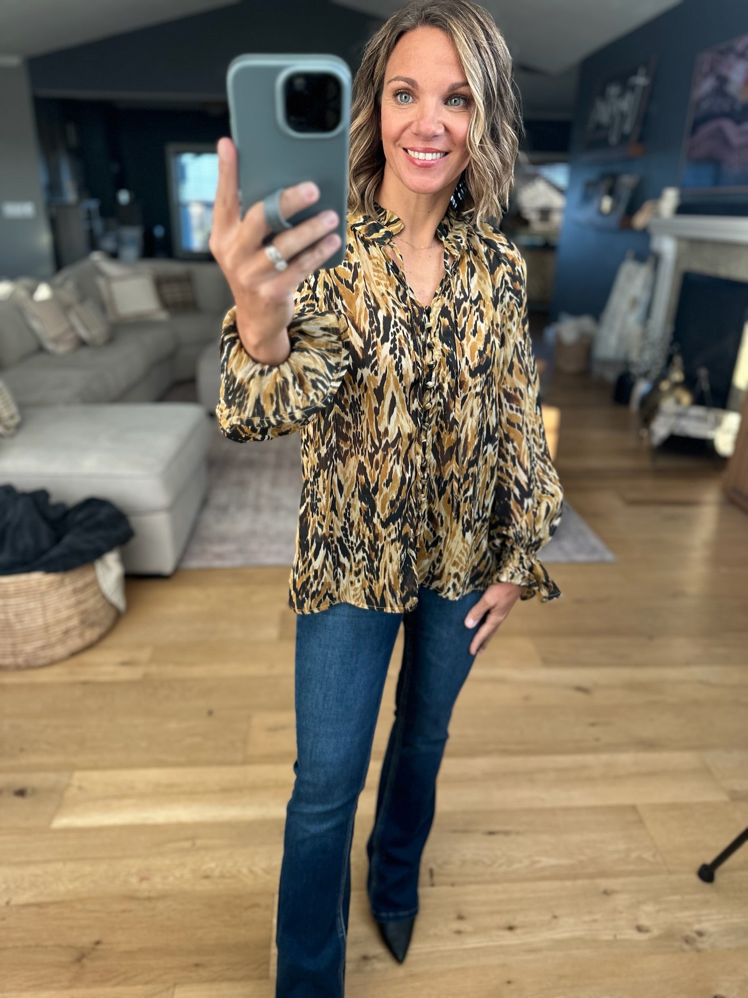 Her Own Thing Patterned Top-Long Sleeves-Dress Forum-Anna Kaytes Boutique, Women's Fashion Boutique in Grinnell, Iowa