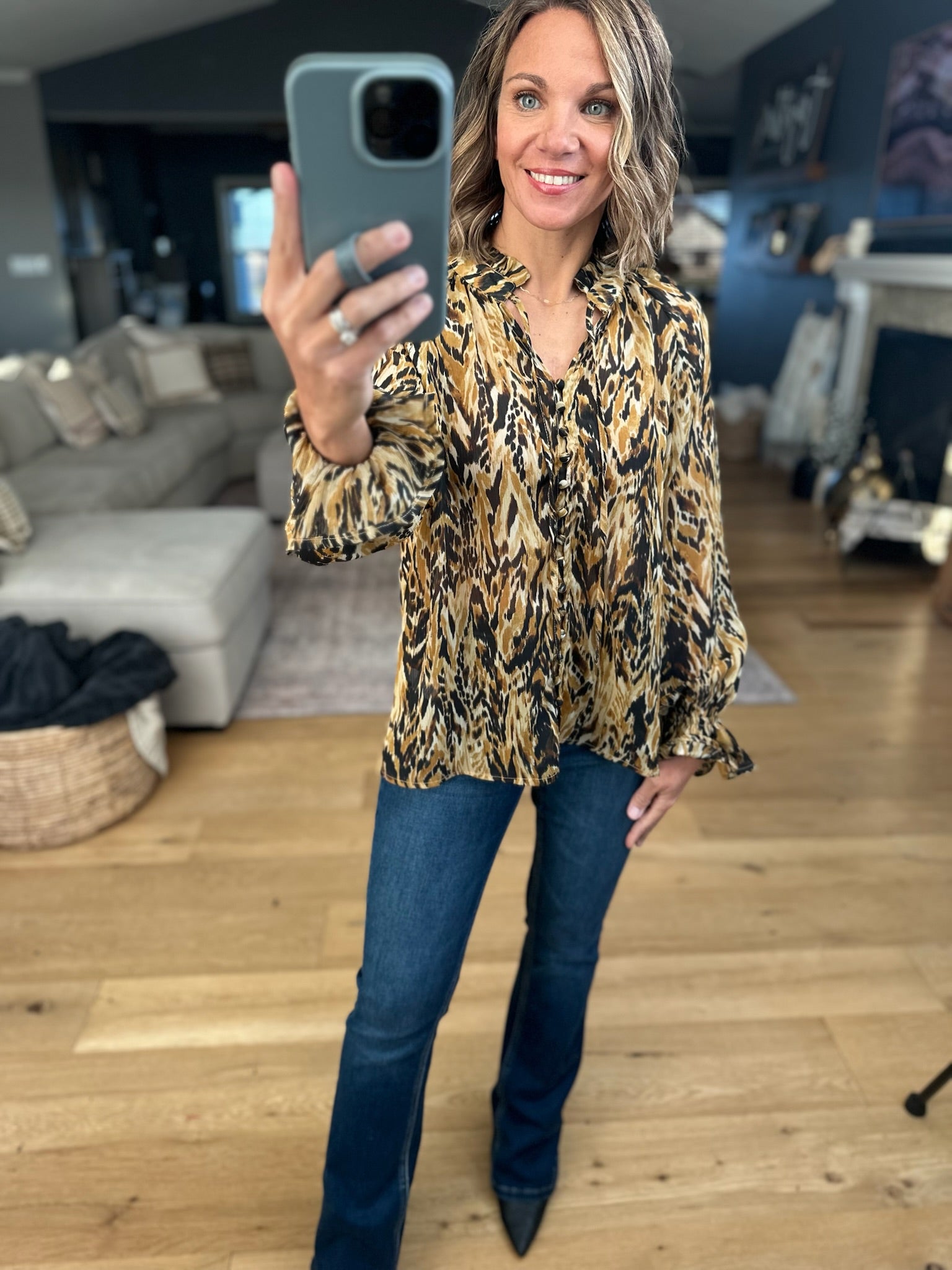 Her Own Thing Patterned Top-Long Sleeves-Dress Forum-Anna Kaytes Boutique, Women's Fashion Boutique in Grinnell, Iowa