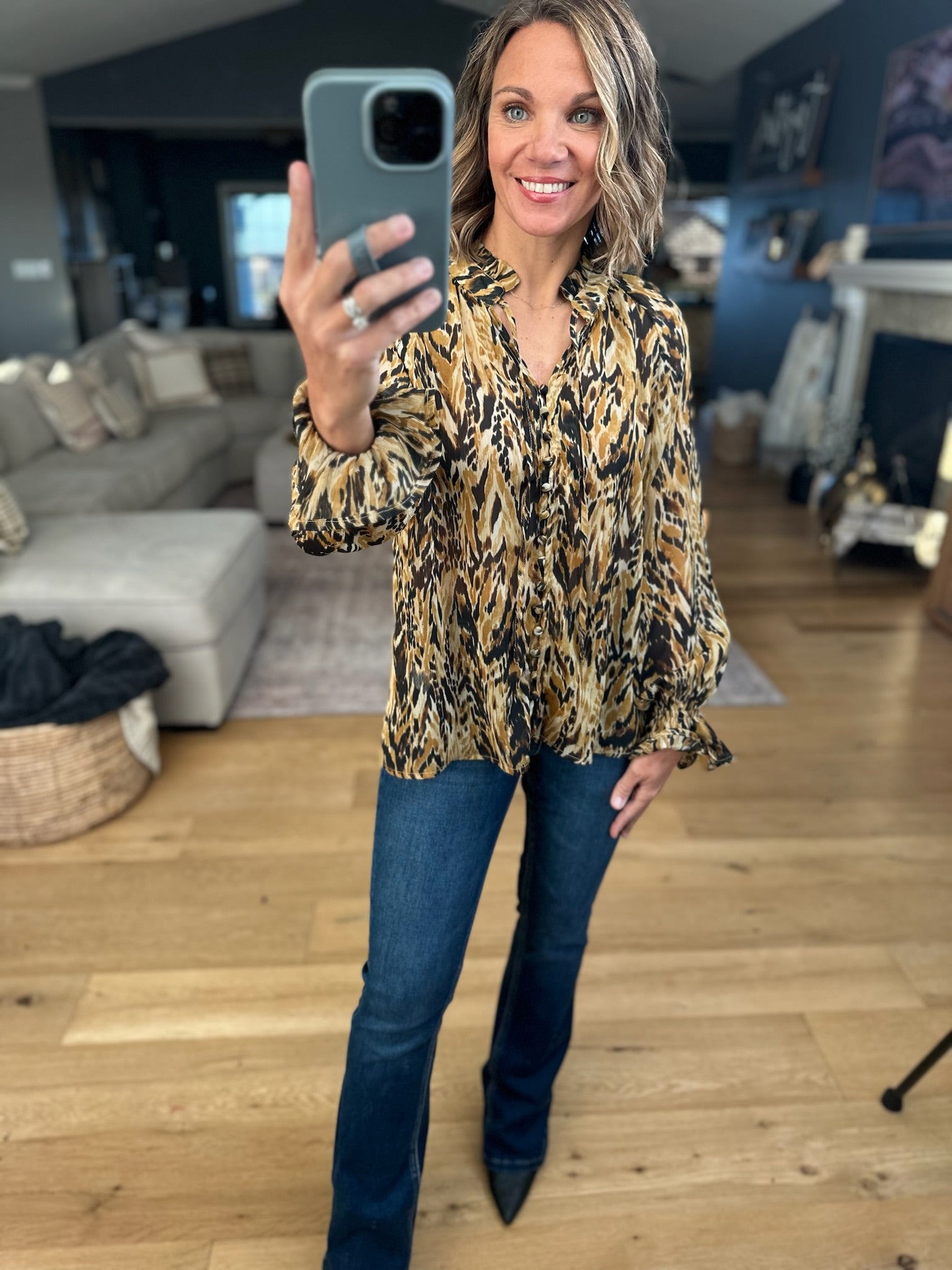 Her Own Thing Patterned Top-Long Sleeves-Dress Forum-Anna Kaytes Boutique, Women's Fashion Boutique in Grinnell, Iowa