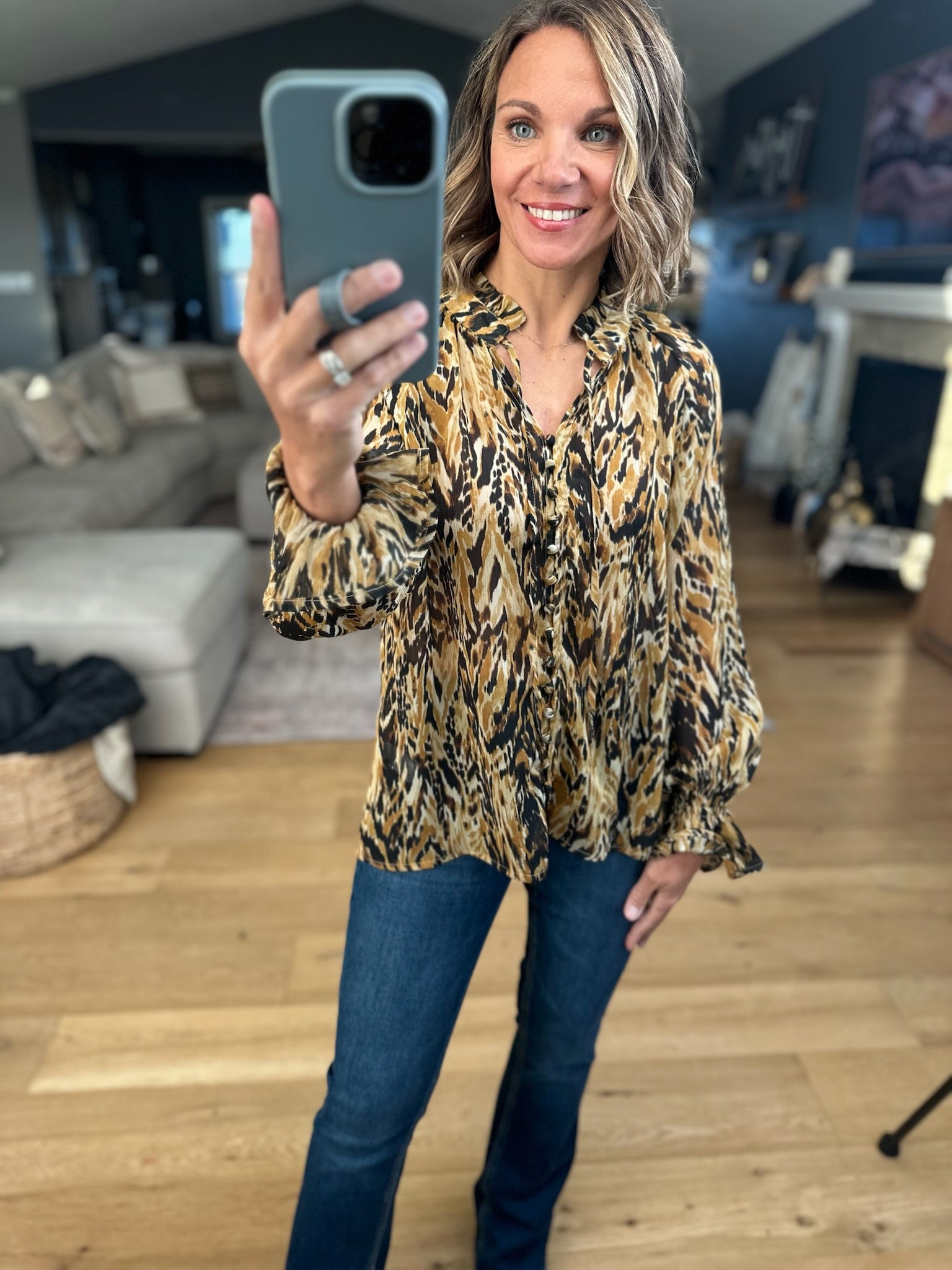 Her Own Thing Patterned Top-Long Sleeves-Dress Forum-Anna Kaytes Boutique, Women's Fashion Boutique in Grinnell, Iowa