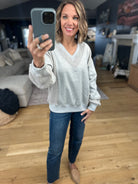 More True Textured V-Neck Sweatshirt-Sweaters-Doe & Rae-Anna Kaytes Boutique, Women's Fashion Boutique in Grinnell, Iowa