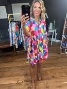 Going My Way Patterned Dress - Pink/Royal-Dresses-Easel-Anna Kaytes Boutique, Women's Fashion Boutique in Grinnell, Iowa