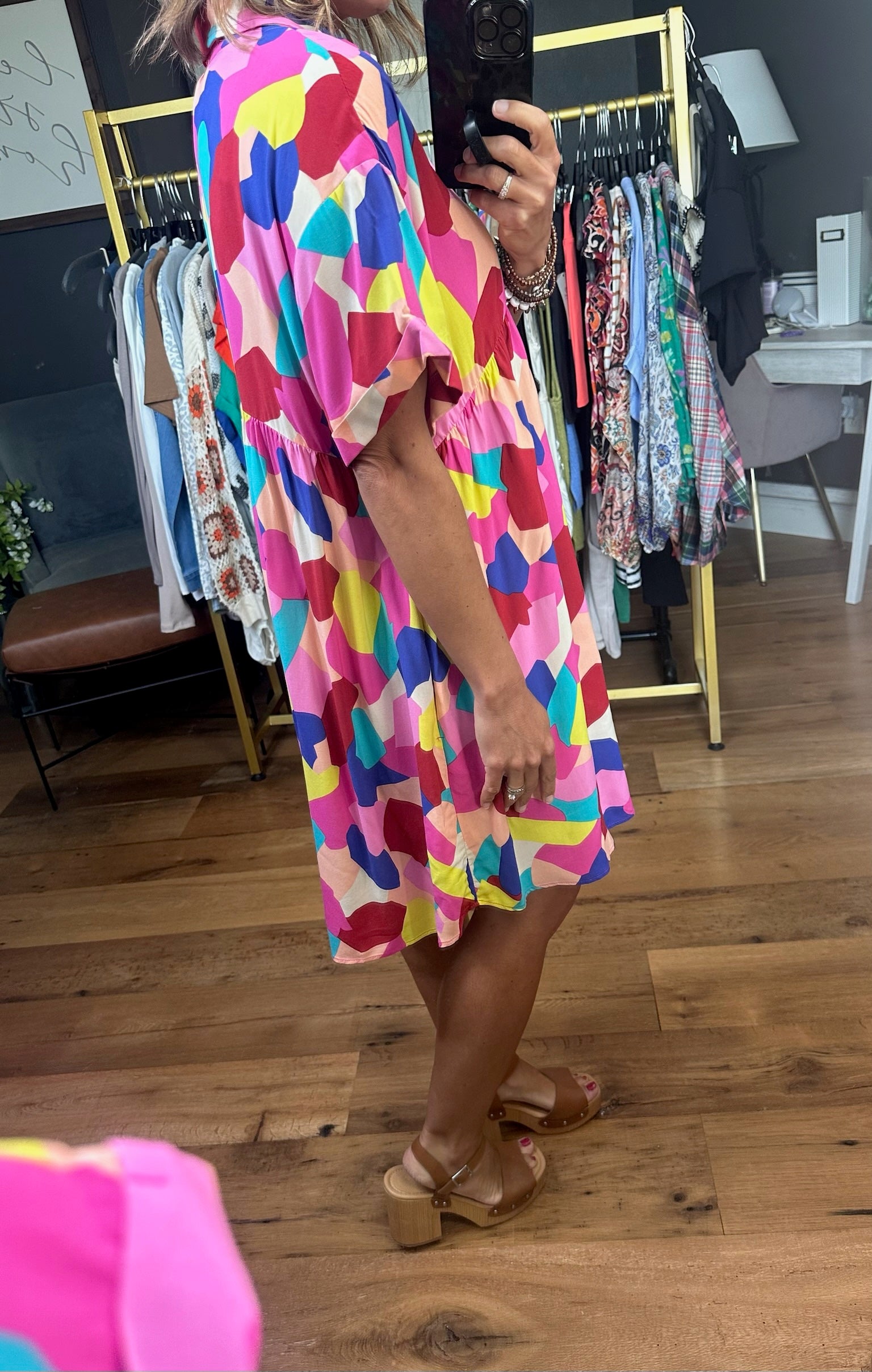 Going My Way Patterned Dress - Pink/Royal-Dresses-Easel-Anna Kaytes Boutique, Women's Fashion Boutique in Grinnell, Iowa