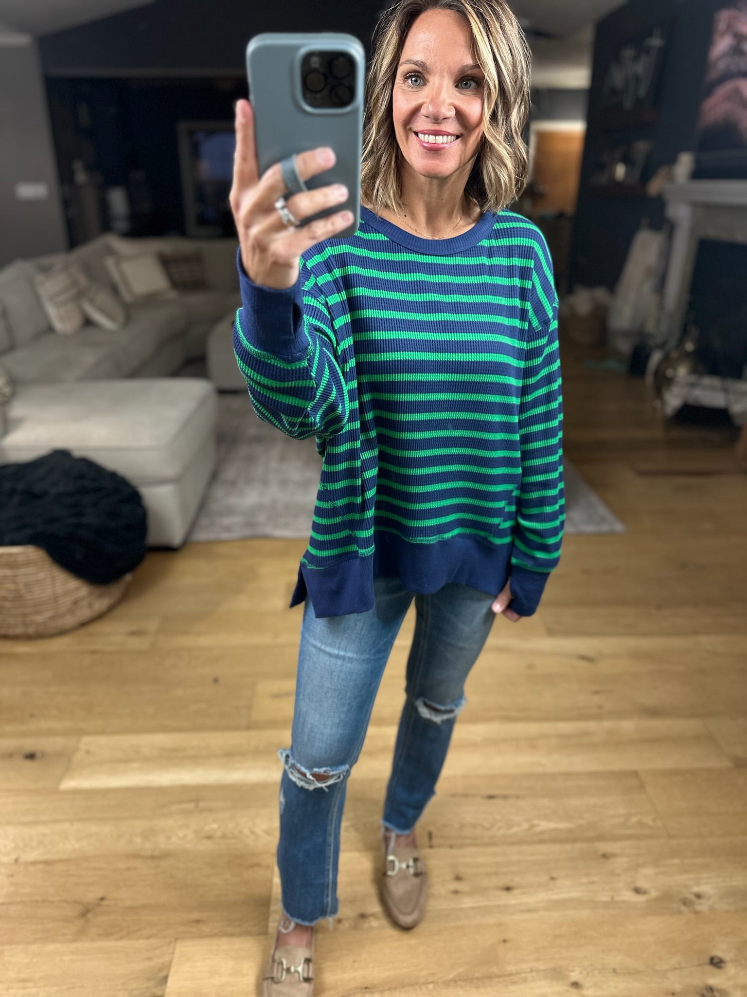 Only Imagine Flowy Waffle Crew-Long Sleeves-By Together-Anna Kaytes Boutique, Women's Fashion Boutique in Grinnell, Iowa