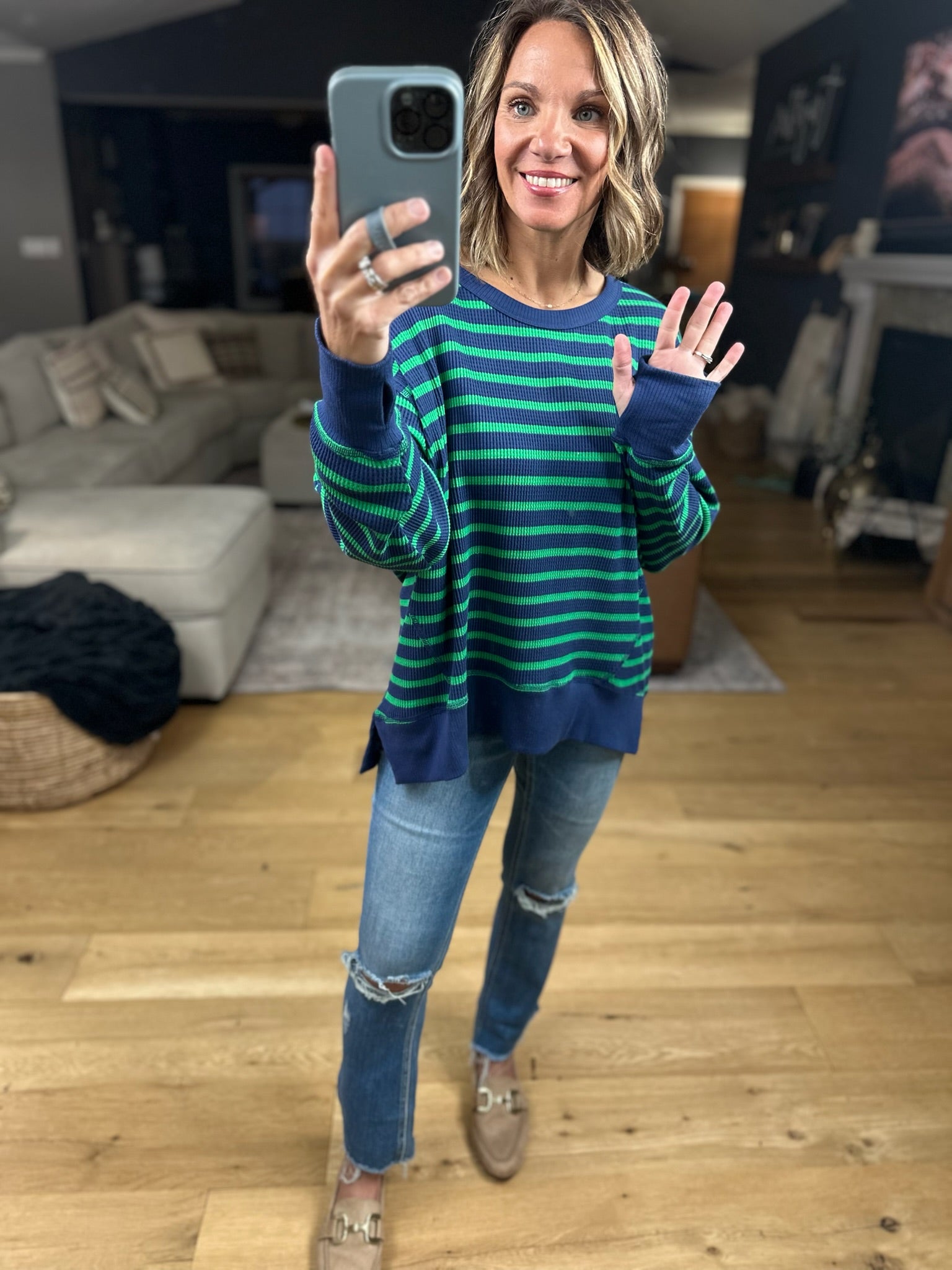 Only Imagine Flowy Waffle Crew-Long Sleeves-By Together-Anna Kaytes Boutique, Women's Fashion Boutique in Grinnell, Iowa