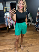 Live Out Loud Shorts - Kelly Green-Shorts-Skies Are Blue-Anna Kaytes Boutique, Women's Fashion Boutique in Grinnell, Iowa