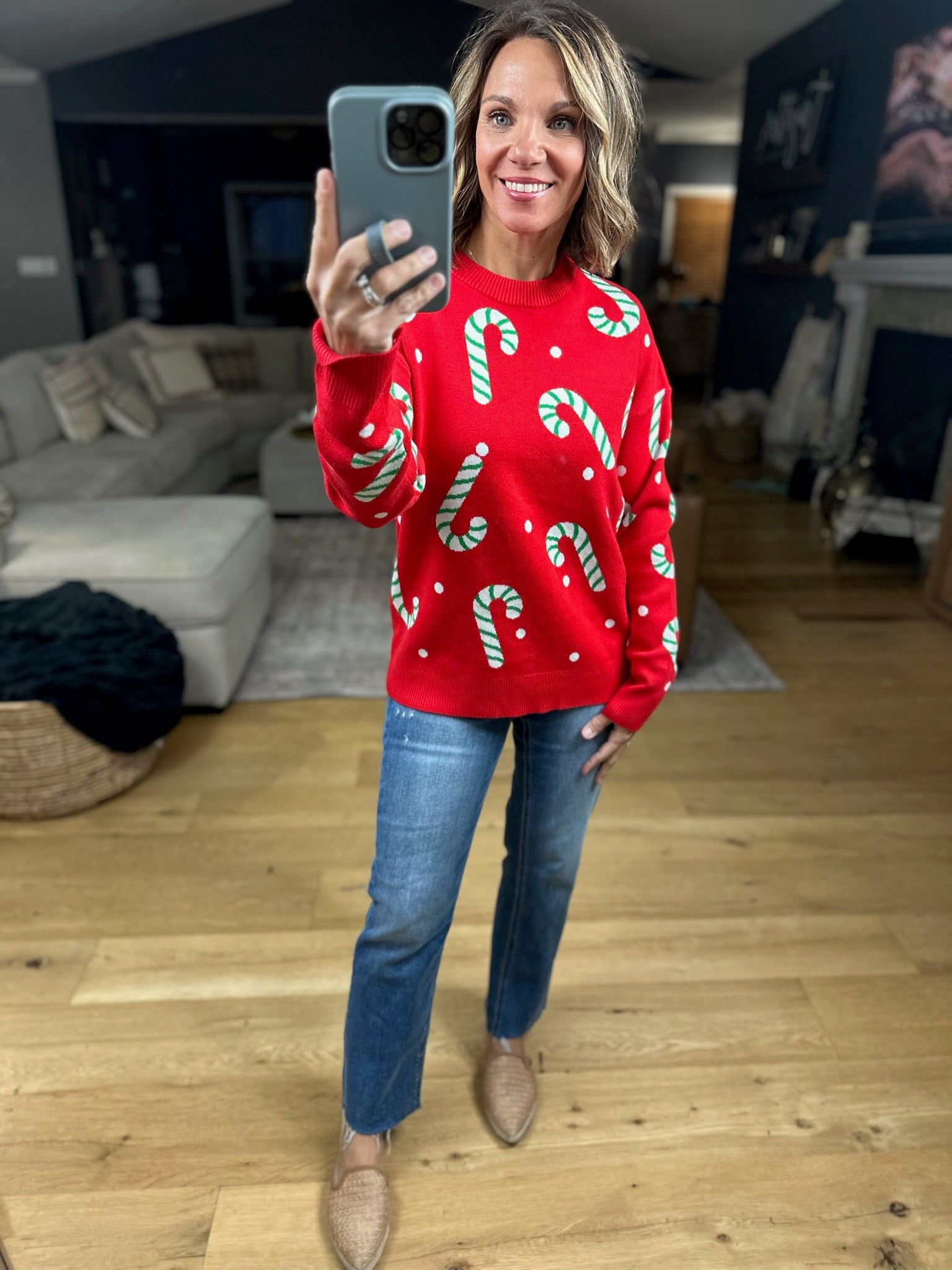 Candy Cane Lane Crew Sweater-Sweaters-Staccato-Anna Kaytes Boutique, Women's Fashion Boutique in Grinnell, Iowa