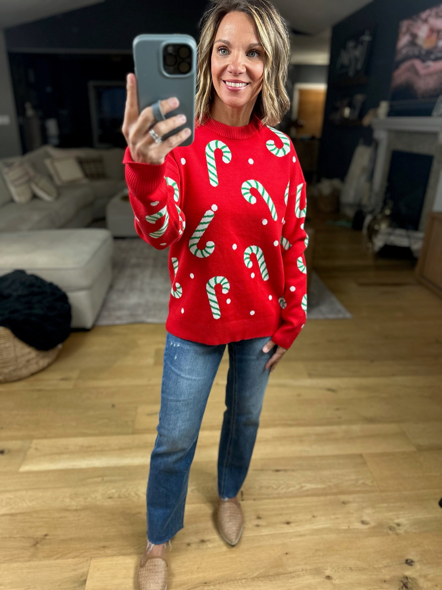 Candy Cane Lane Crew Sweater-Sweaters-Staccato-Anna Kaytes Boutique, Women's Fashion Boutique in Grinnell, Iowa