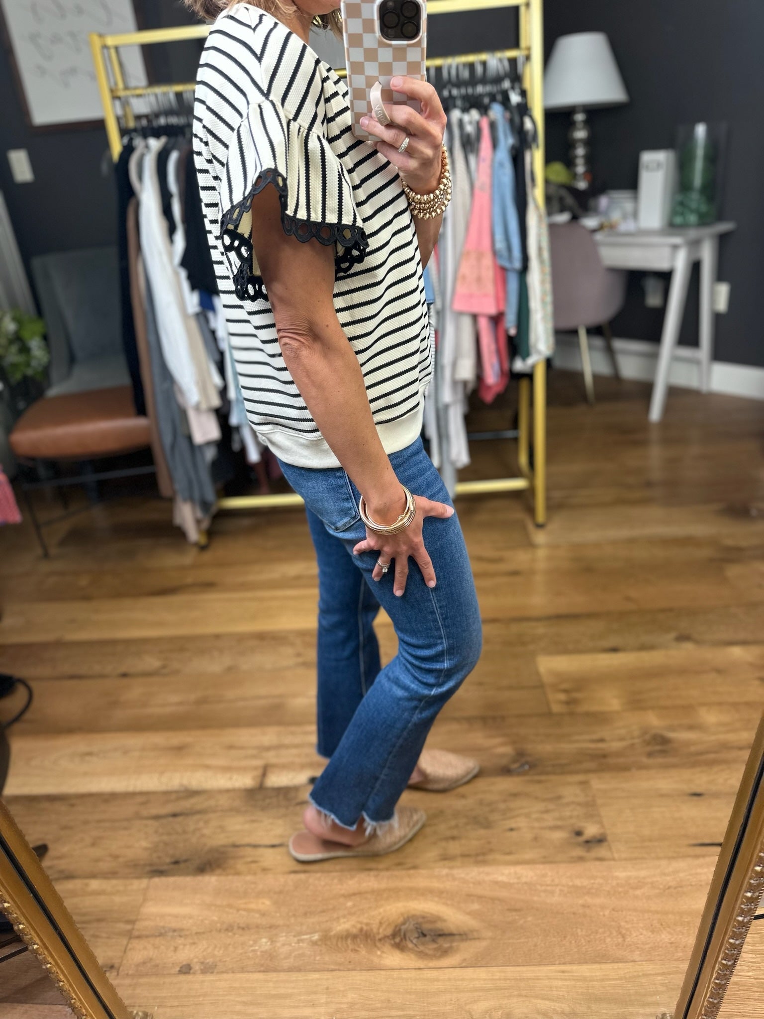 Across The Room Striped Flutter Sleeve Top - Ivory/Black-Jodifl-Anna Kaytes Boutique, Women's Fashion Boutique in Grinnell, Iowa