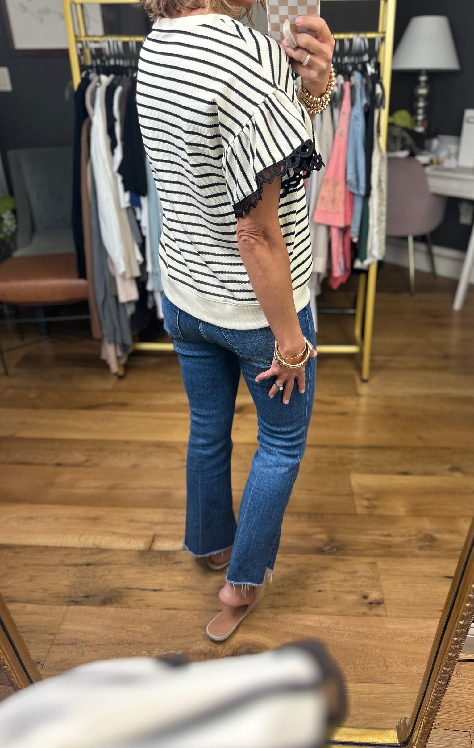 Across The Room Striped Flutter Sleeve Top - Ivory/Black-Jodifl-Anna Kaytes Boutique, Women's Fashion Boutique in Grinnell, Iowa