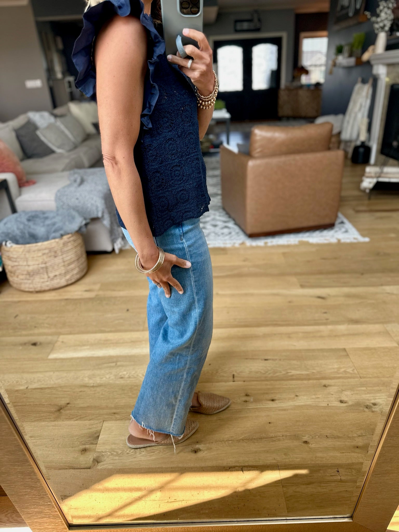 Wild Whispers Lace Flutter Sleeve Top-Skies Are Blue-Anna Kaytes Boutique, Women's Fashion Boutique in Grinnell, Iowa