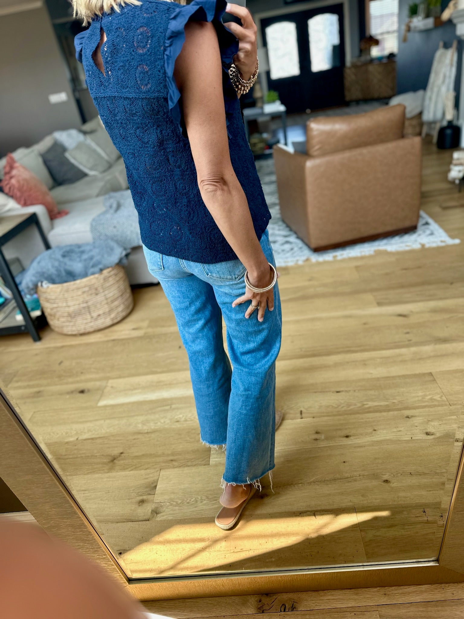 Wild Whispers Lace Flutter Sleeve Top-Skies Are Blue-Anna Kaytes Boutique, Women's Fashion Boutique in Grinnell, Iowa