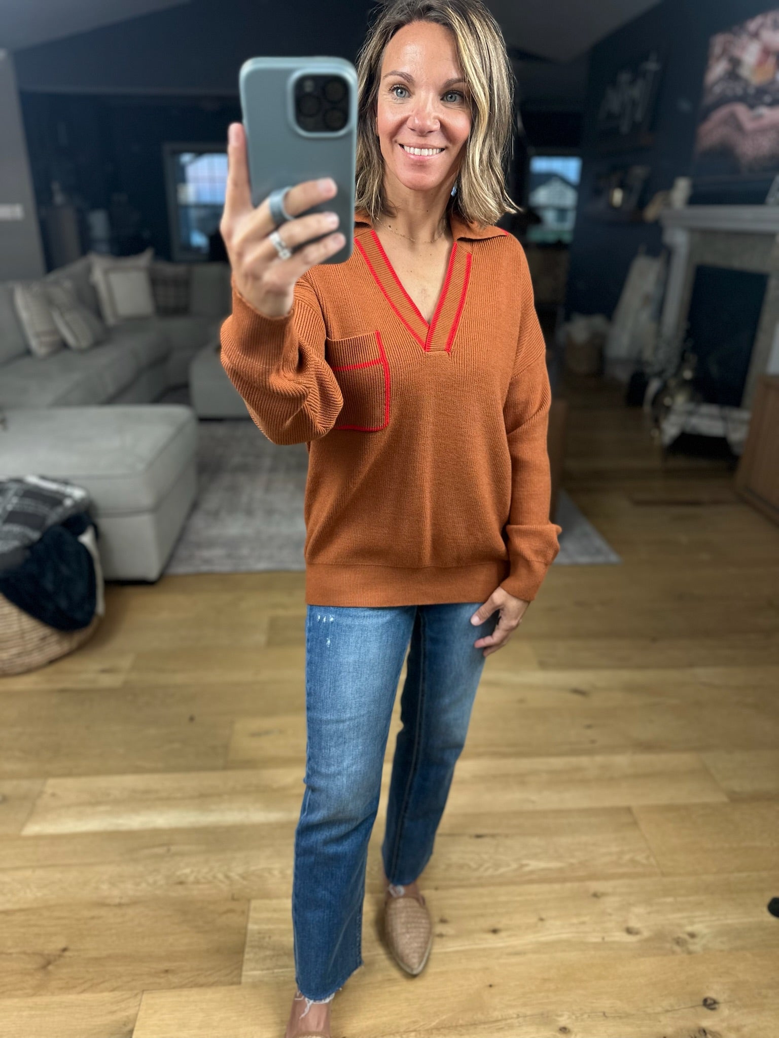 Easy Feel Collared V-Neck Knit-Sweaters-& Merci-Anna Kaytes Boutique, Women's Fashion Boutique in Grinnell, Iowa