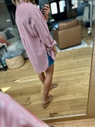 Rosy Romance Striped Button-Down-Star Drop-Anna Kaytes Boutique, Women's Fashion Boutique in Grinnell, Iowa