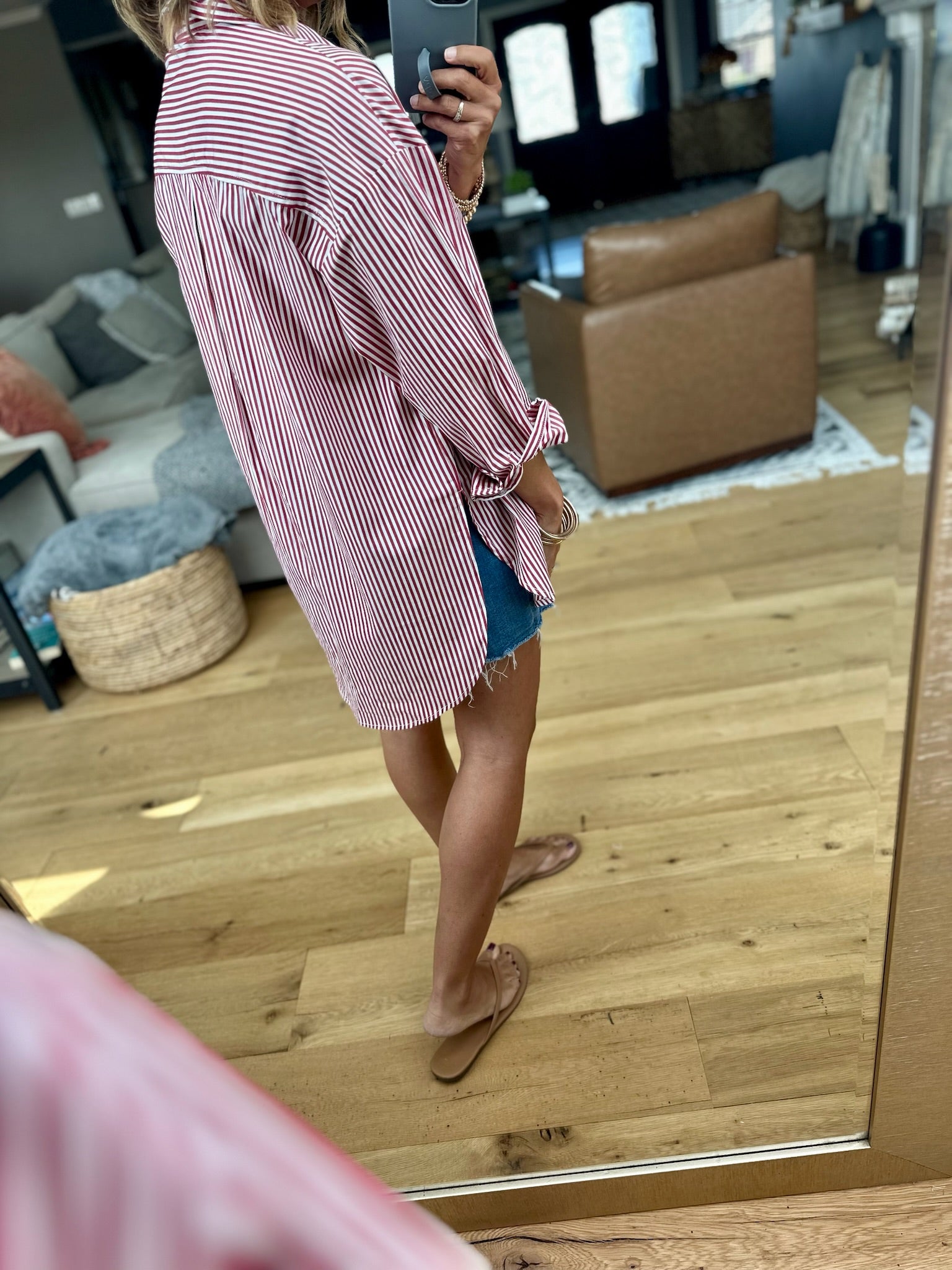 Rosy Romance Striped Button-Down-Star Drop-Anna Kaytes Boutique, Women's Fashion Boutique in Grinnell, Iowa