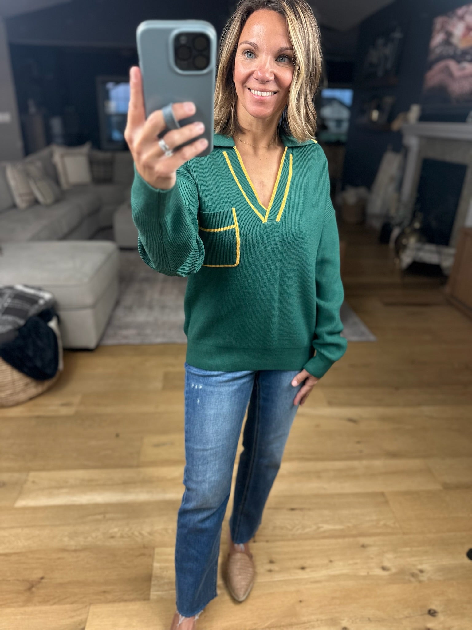 Easy Feel Collared V-Neck Knit-Sweaters-& Merci-Anna Kaytes Boutique, Women's Fashion Boutique in Grinnell, Iowa