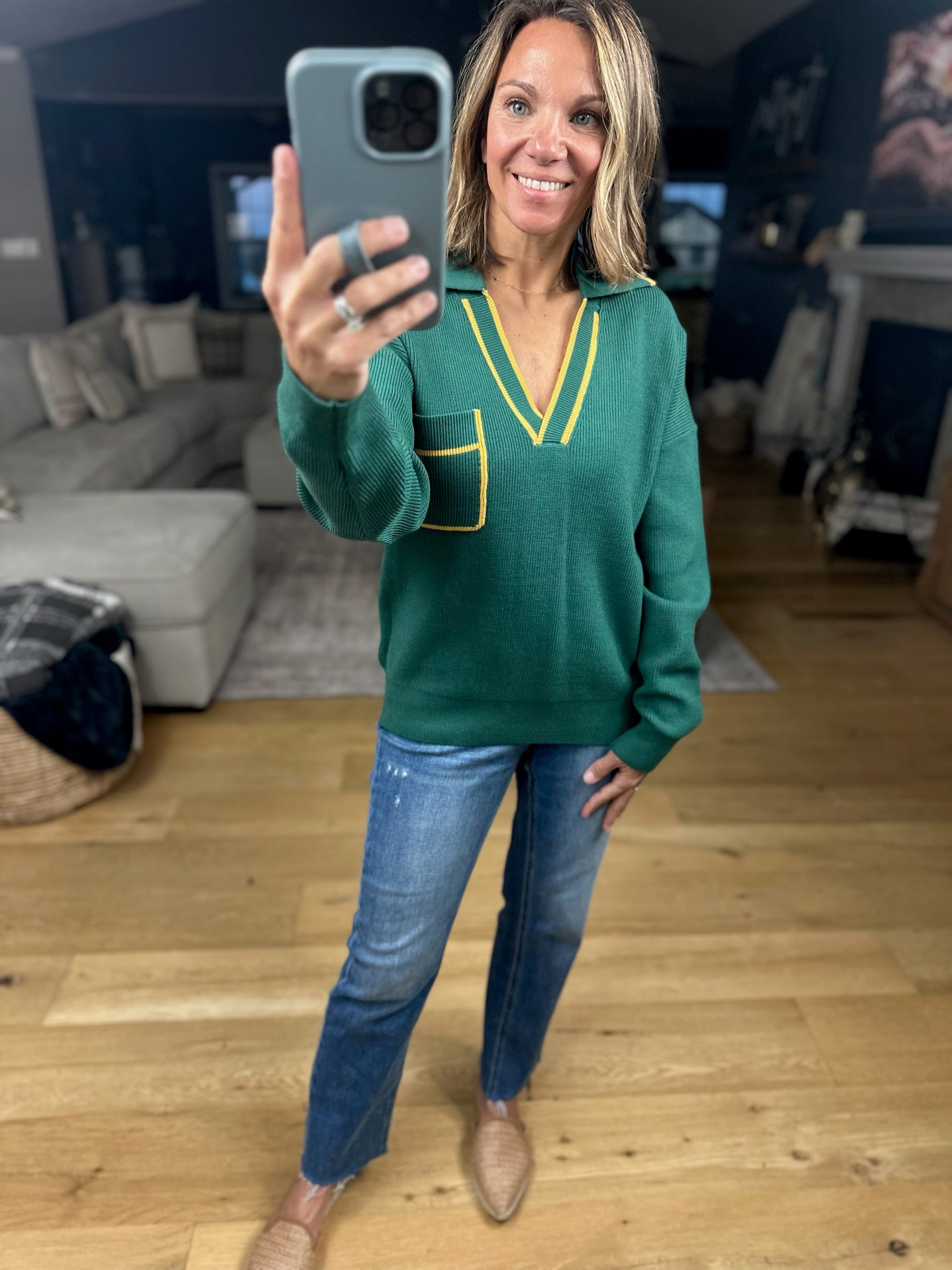 Easy Feel Collared V-Neck Knit-Sweaters-& Merci-Anna Kaytes Boutique, Women's Fashion Boutique in Grinnell, Iowa