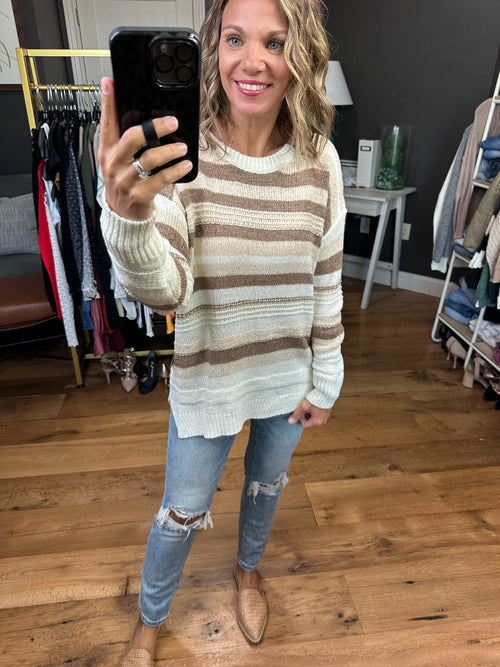 Cross The Line Striped Knit Sweater - Taupe Combo