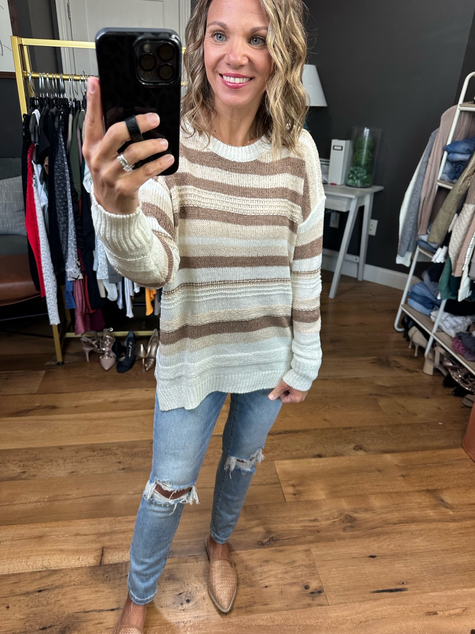 Cross The Line Striped Knit Sweater - Taupe Combo