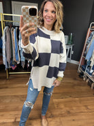 Loving Look Checkered Oversized Knit Sweater - Cream/Blue Grey-Miracle-Anna Kaytes Boutique, Women's Fashion Boutique in Grinnell, Iowa