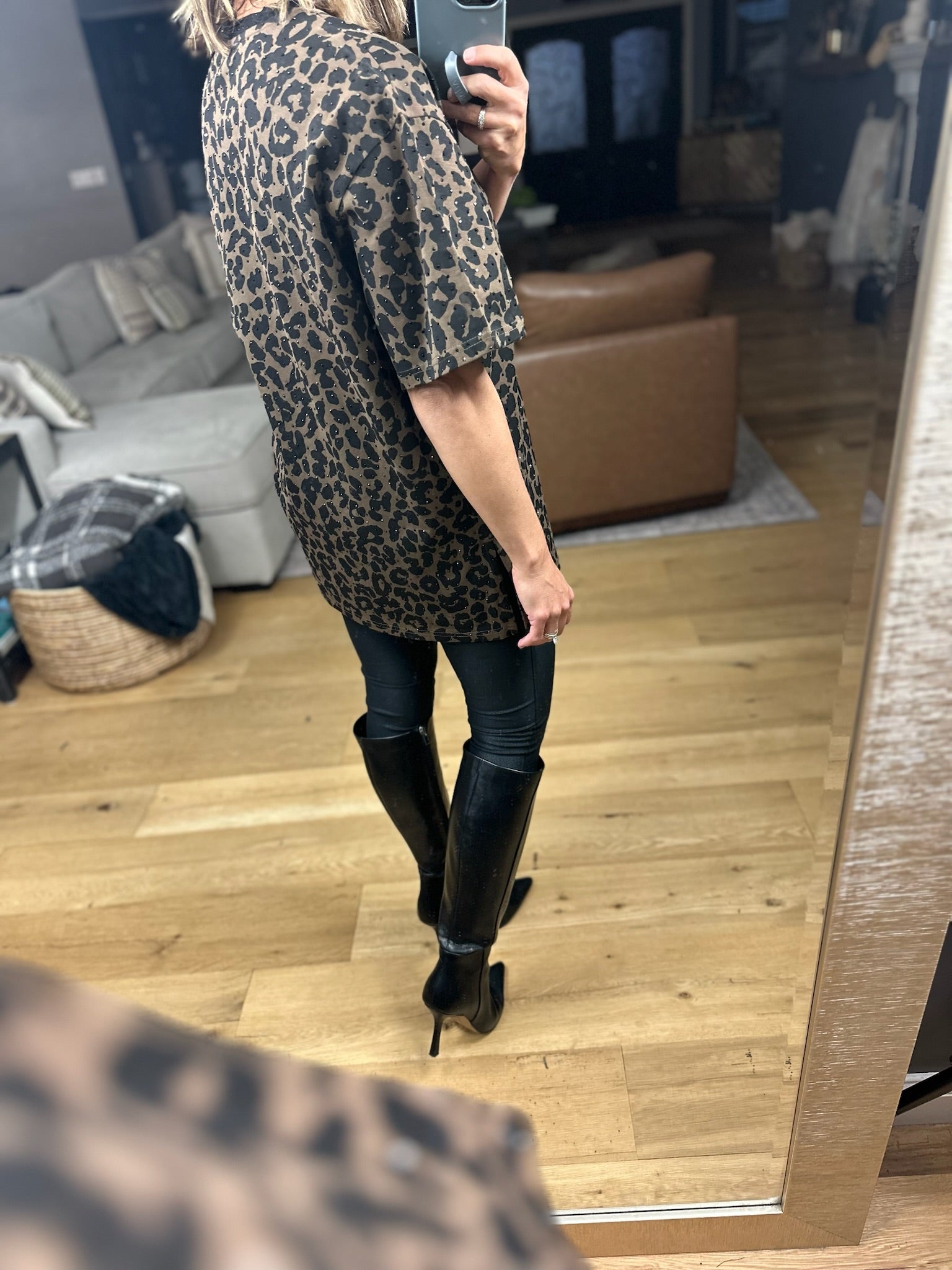 After Dark Oversized Animal-Print Sparkle Top-Short Sleeves-davi & dani-Anna Kaytes Boutique, Women's Fashion Boutique in Grinnell, Iowa