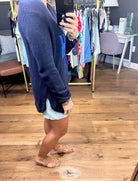 Beach Please V-Neck Sweater - Navy/Blue-Sweaters-Wishlist F126-Anna Kaytes Boutique, Women's Fashion Boutique in Grinnell, Iowa