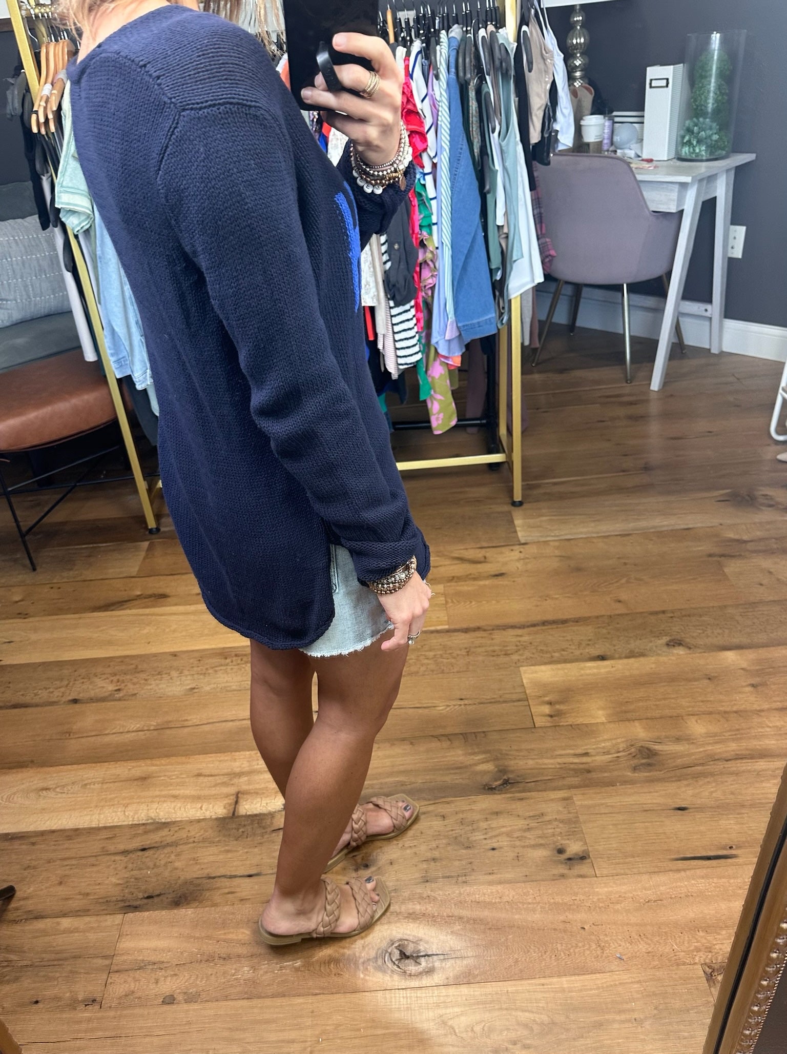 Beach Please V-Neck Sweater - Navy/Blue-Sweaters-Wishlist F126-Anna Kaytes Boutique, Women's Fashion Boutique in Grinnell, Iowa