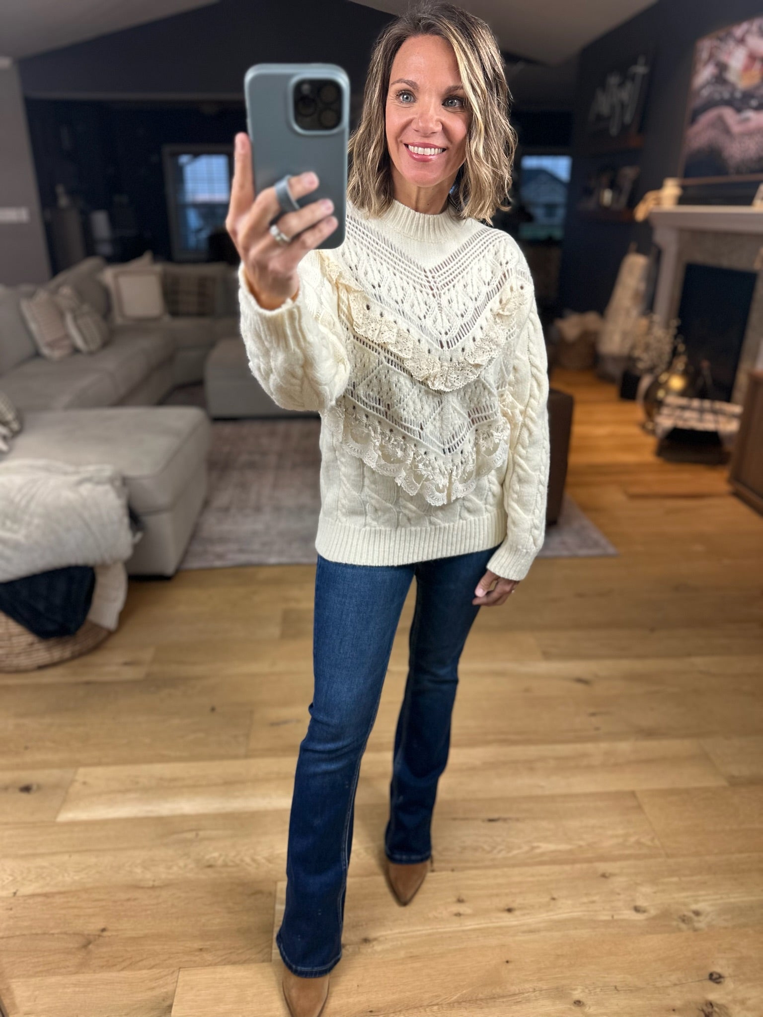 Love In Lace Knit Sweater-Sweaters-& Merci-Anna Kaytes Boutique, Women's Fashion Boutique in Grinnell, Iowa