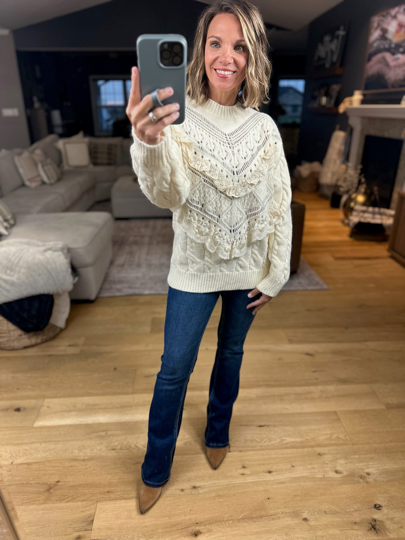 Love In Lace Knit Sweater-Sweaters-& Merci-Anna Kaytes Boutique, Women's Fashion Boutique in Grinnell, Iowa