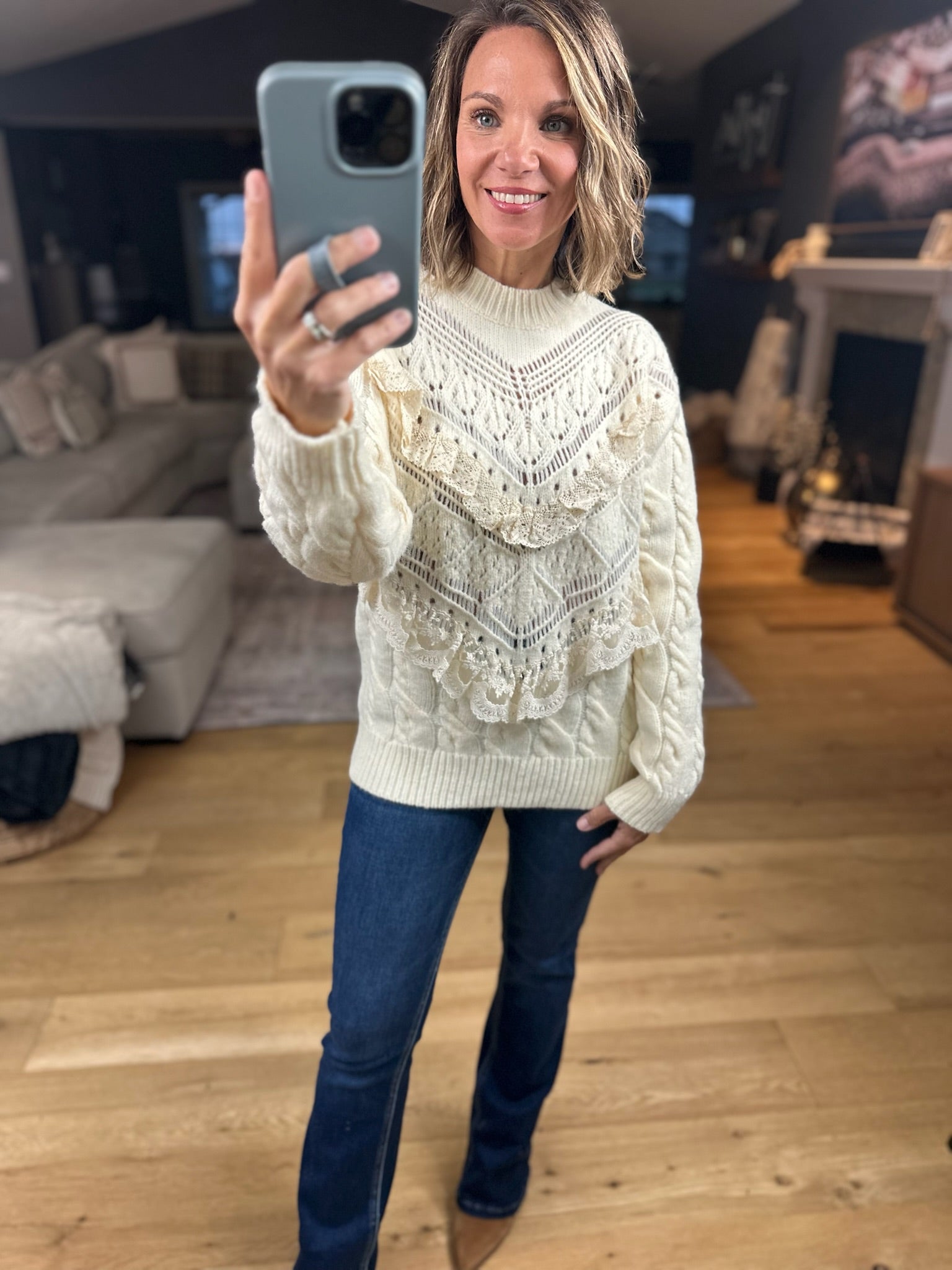 Love In Lace Knit Sweater-Sweaters-& Merci-Anna Kaytes Boutique, Women's Fashion Boutique in Grinnell, Iowa