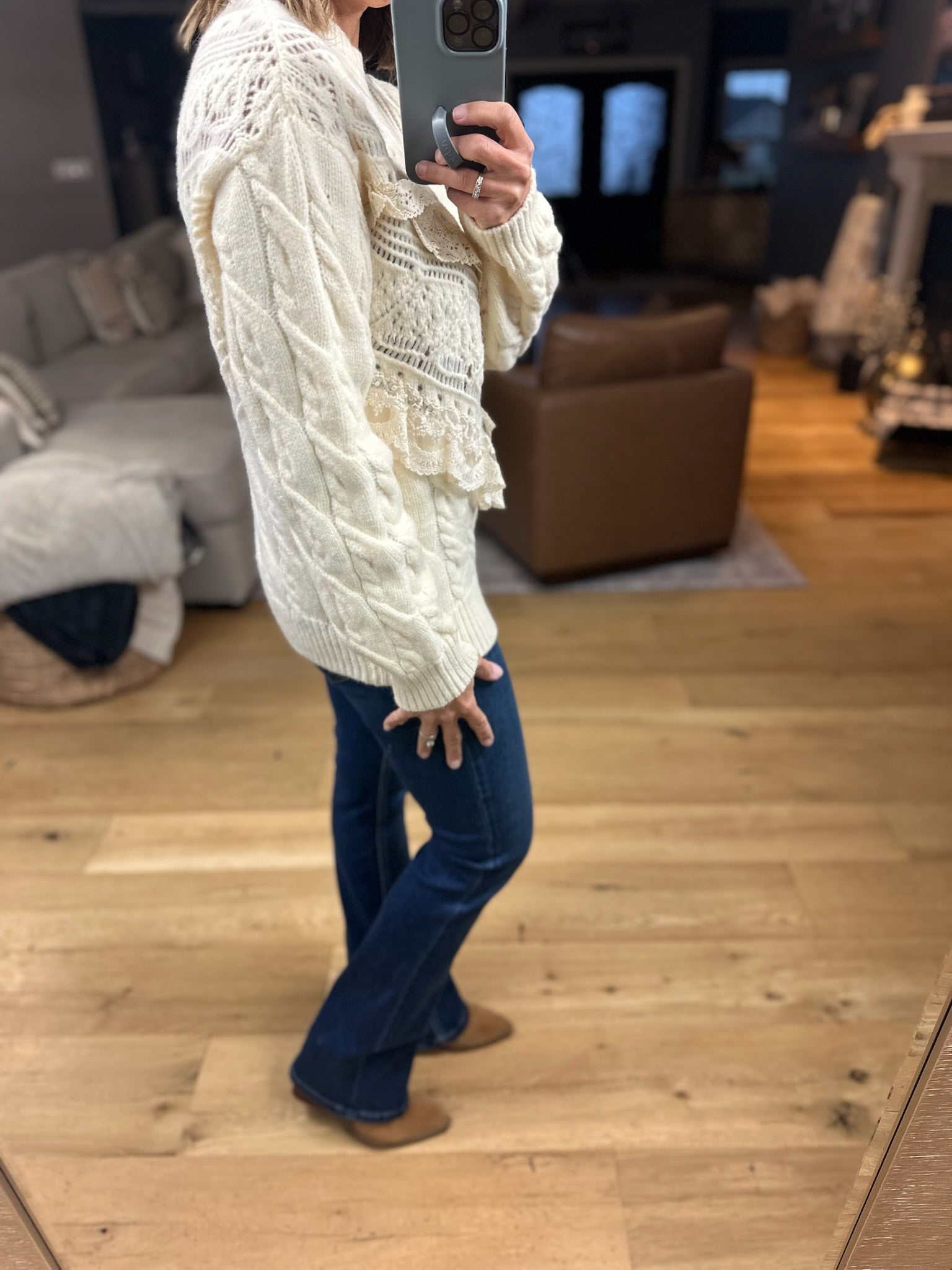 Love In Lace Knit Sweater-Sweaters-& Merci-Anna Kaytes Boutique, Women's Fashion Boutique in Grinnell, Iowa