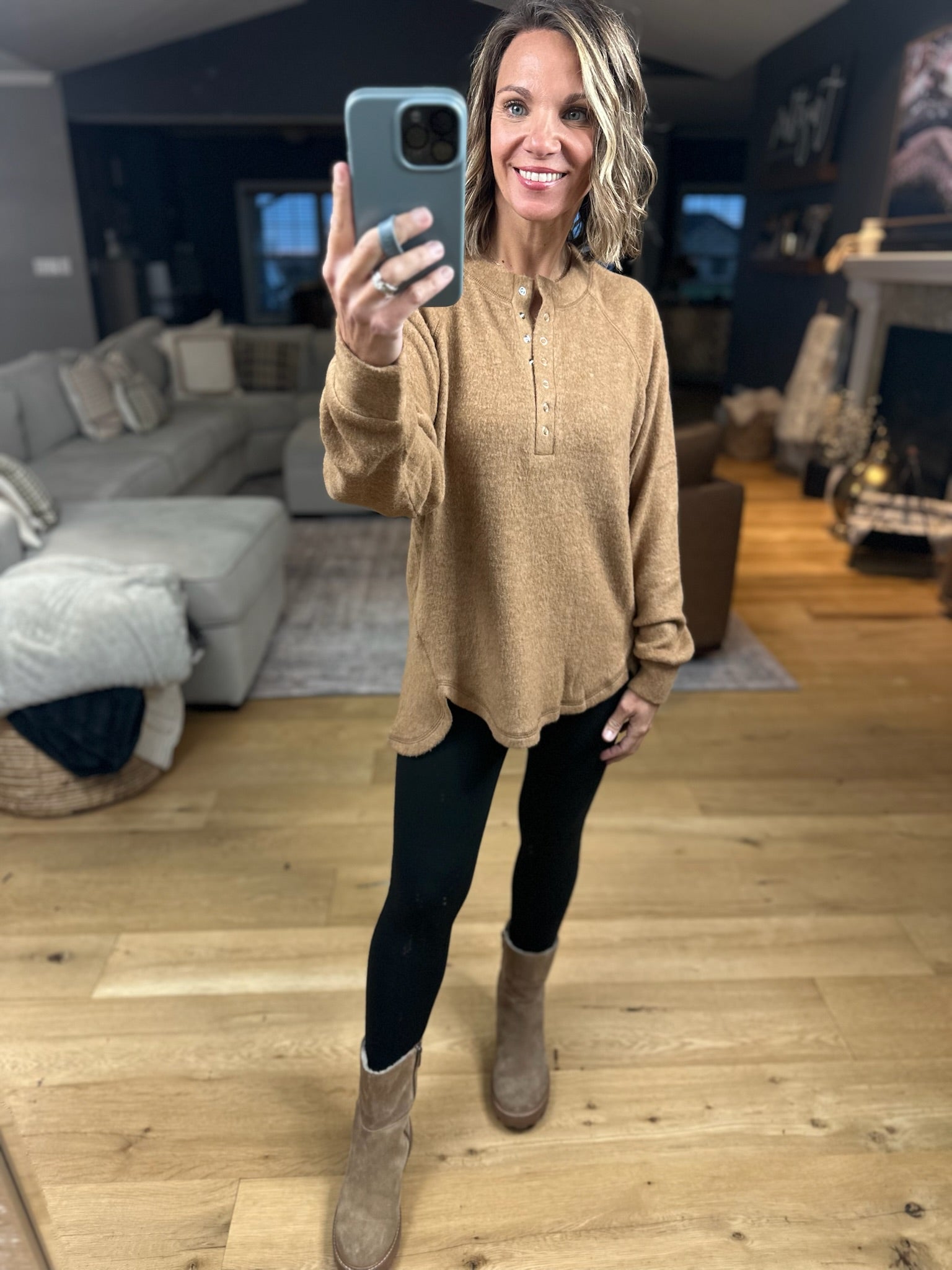 Back & Forth Brushed Fleece Henley - Multiple Options-Long Sleeves-Zenana-Anna Kaytes Boutique, Women's Fashion Boutique in Grinnell, Iowa