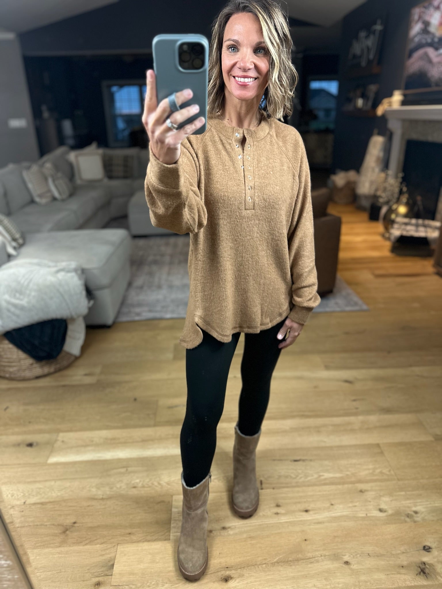 Back & Forth Brushed Fleece Henley - Multiple Options-Long Sleeves-Zenana-Anna Kaytes Boutique, Women's Fashion Boutique in Grinnell, Iowa