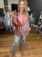 Love On Top Patterned Button-Down Top - Multi-Long Sleeves-Entro T22052-Anna Kaytes Boutique, Women's Fashion Boutique in Grinnell, Iowa