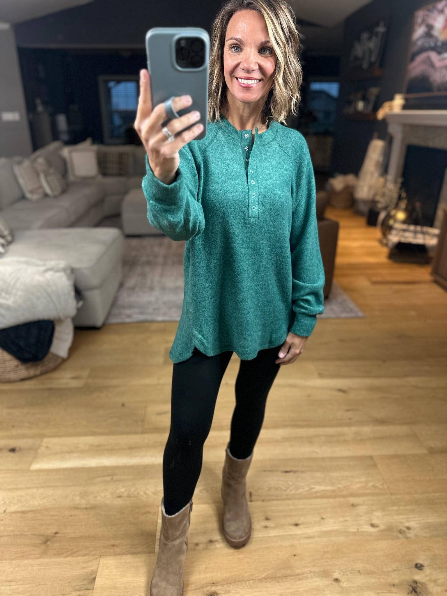 Back & Forth Brushed Fleece Henley - Multiple Options-Long Sleeves-Zenana-Anna Kaytes Boutique, Women's Fashion Boutique in Grinnell, Iowa