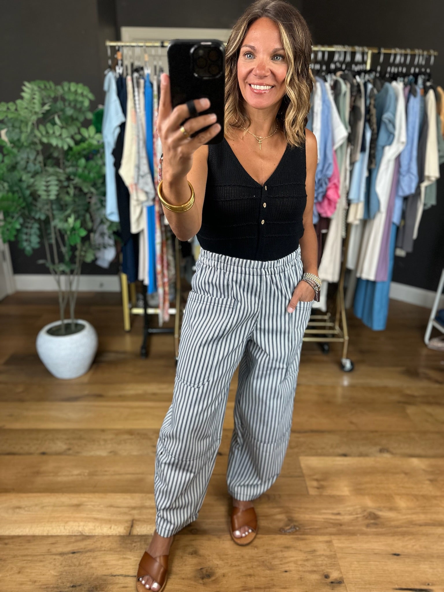 The Cecelia Striped Barrel Pant-Pants-Blu Pepper-Anna Kaytes Boutique, Women's Fashion Boutique in Grinnell, Iowa