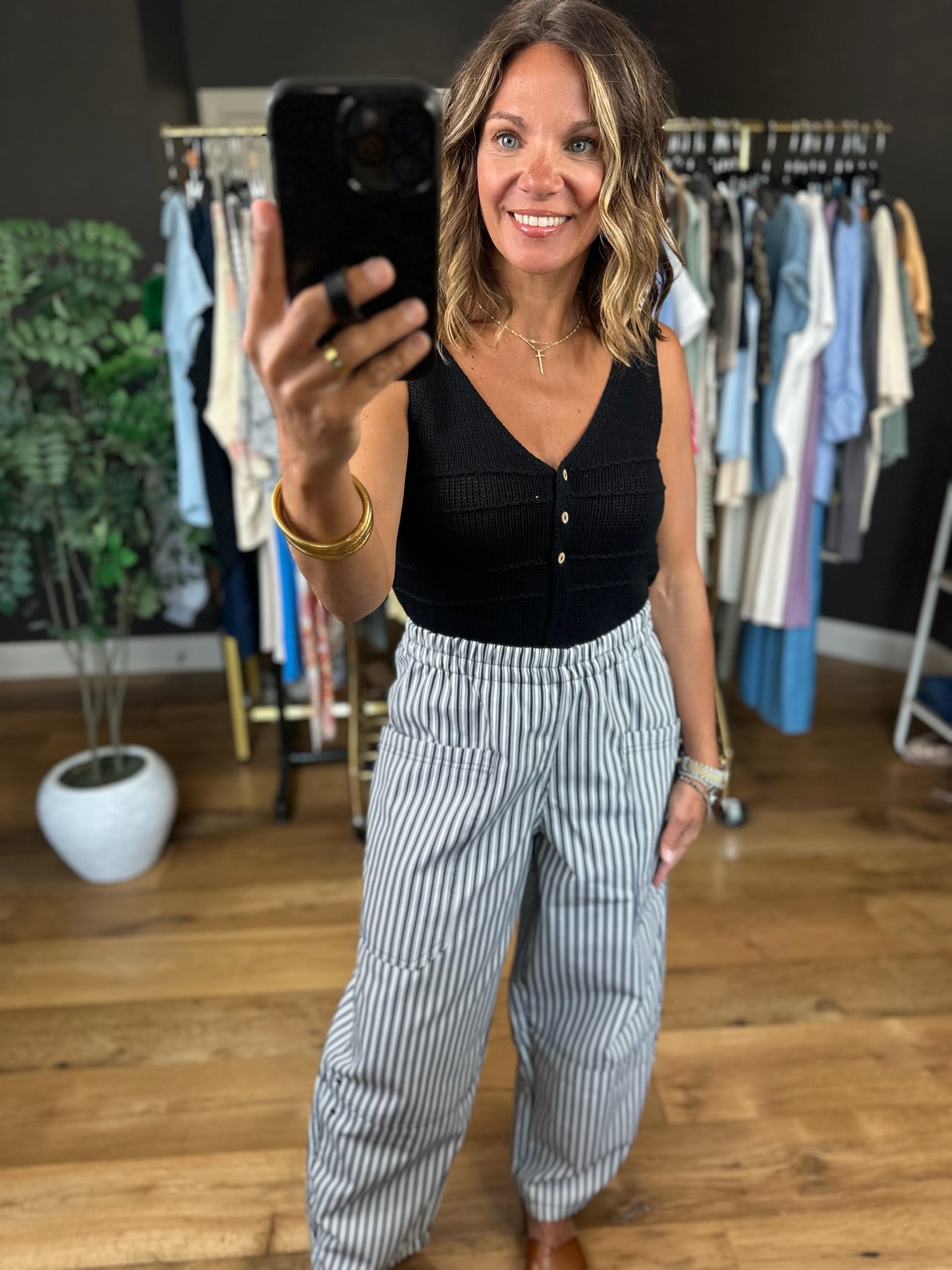 The Cecelia Striped Barrel Pant-Pants-Blu Pepper-Anna Kaytes Boutique, Women's Fashion Boutique in Grinnell, Iowa
