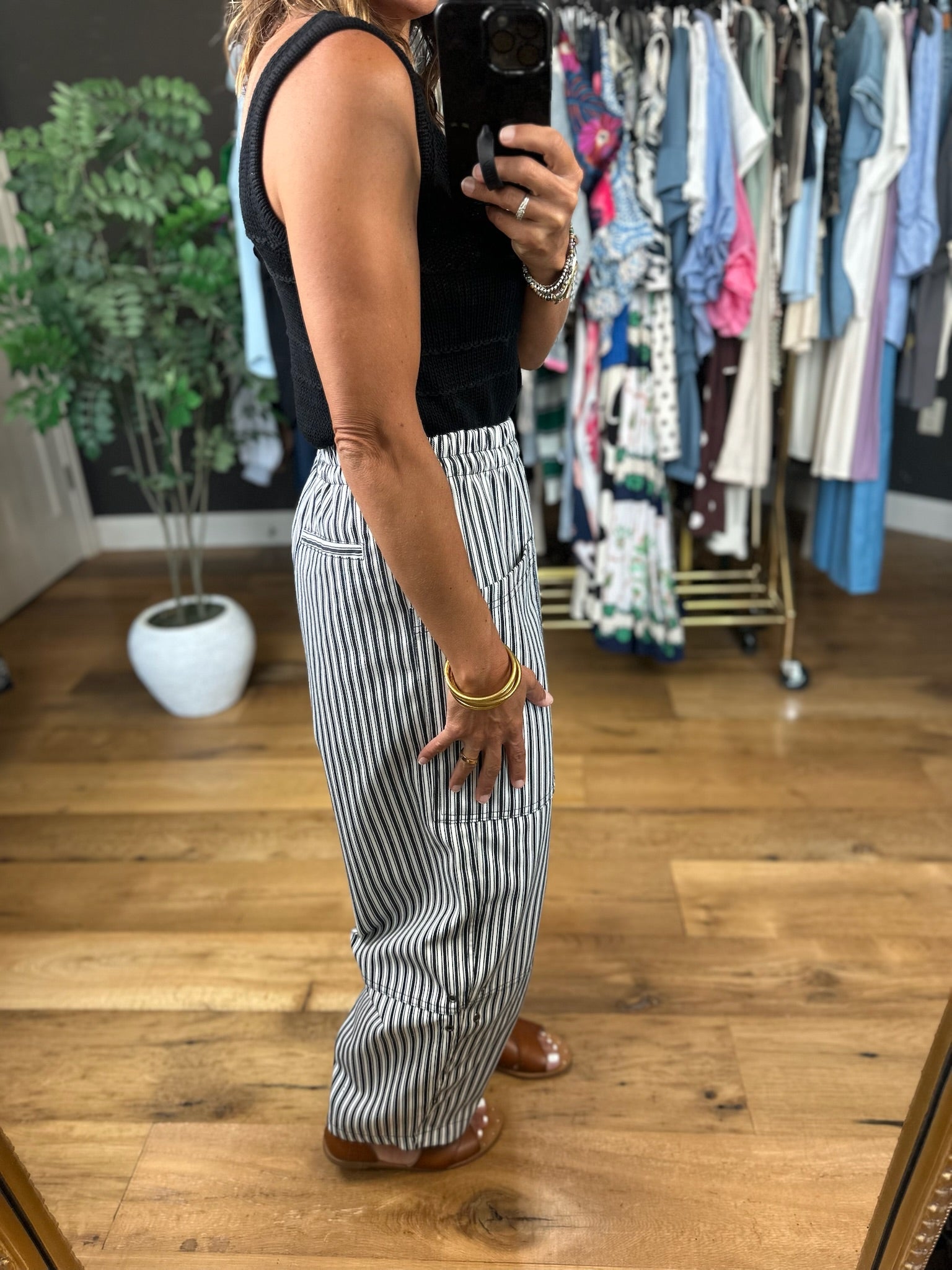 The Cecelia Striped Barrel Pant-Pants-Blu Pepper-Anna Kaytes Boutique, Women's Fashion Boutique in Grinnell, Iowa