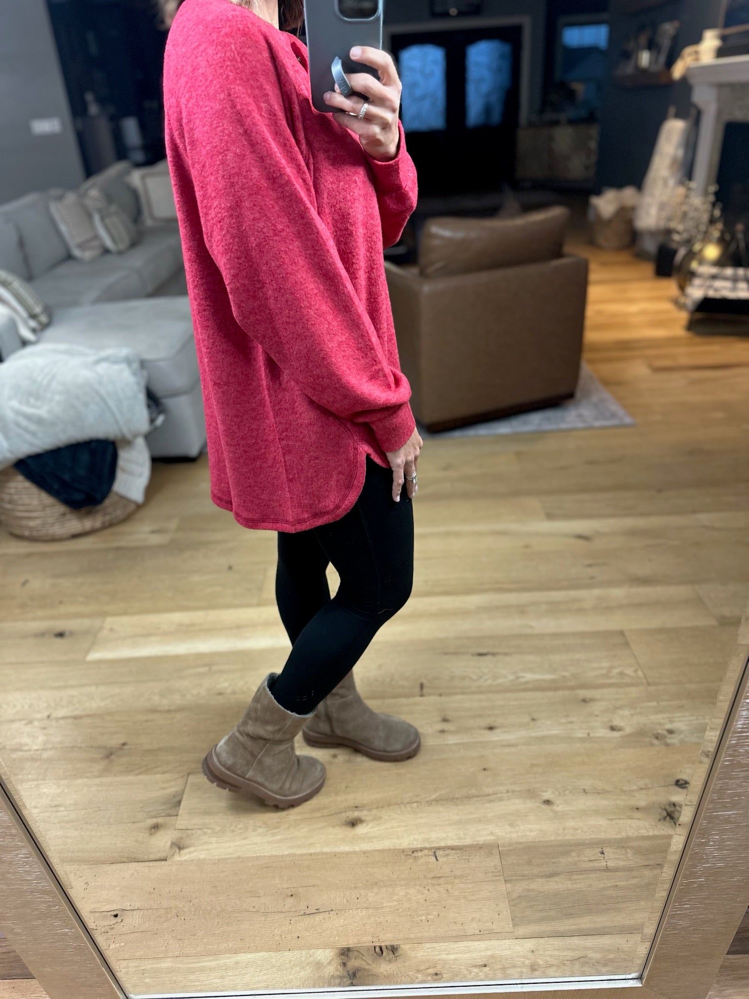 Back & Forth Brushed Fleece Henley - Multiple Options-Long Sleeves-Zenana-Anna Kaytes Boutique, Women's Fashion Boutique in Grinnell, Iowa