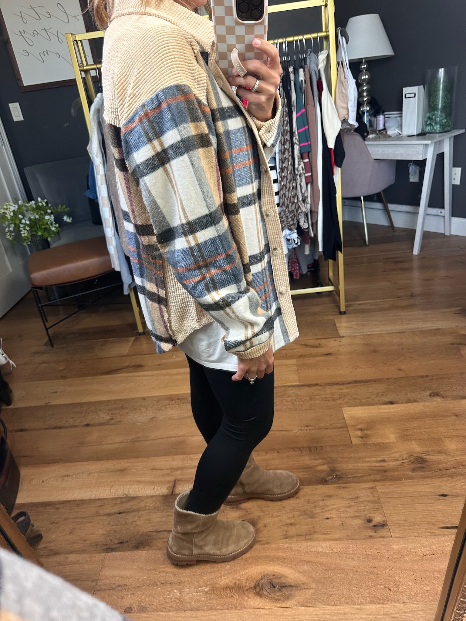 Aspen Nights Textured Plaid Shacket - Camel Multi-Bibi-Anna Kaytes Boutique, Women's Fashion Boutique in Grinnell, Iowa