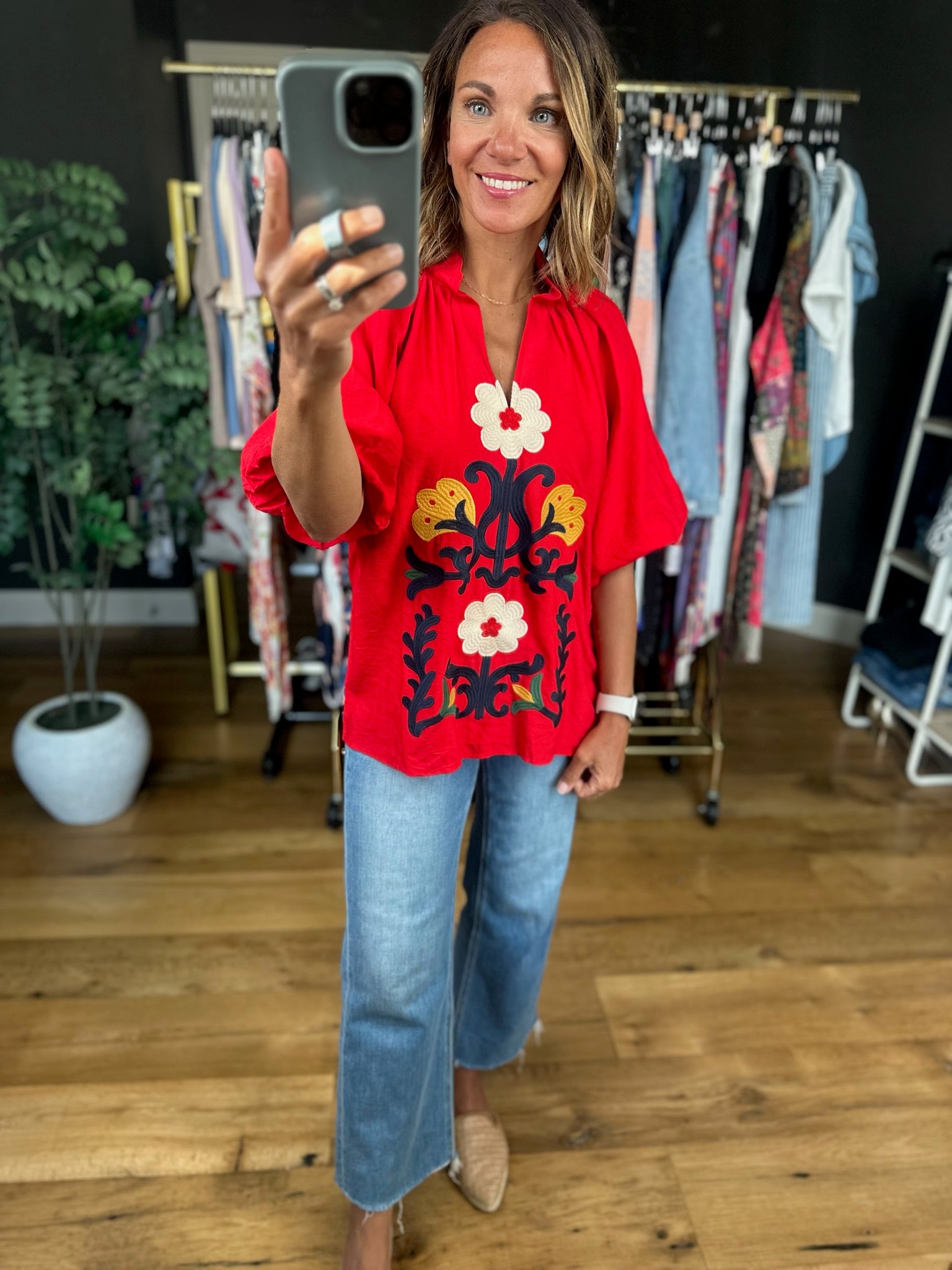 Around The World Embroidery Detail Top-Short Sleeves-Umgee-Anna Kaytes Boutique, Women's Fashion Boutique in Grinnell, Iowa