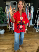 Around The World Embroidery Detail Top-Short Sleeves-Umgee-Anna Kaytes Boutique, Women's Fashion Boutique in Grinnell, Iowa