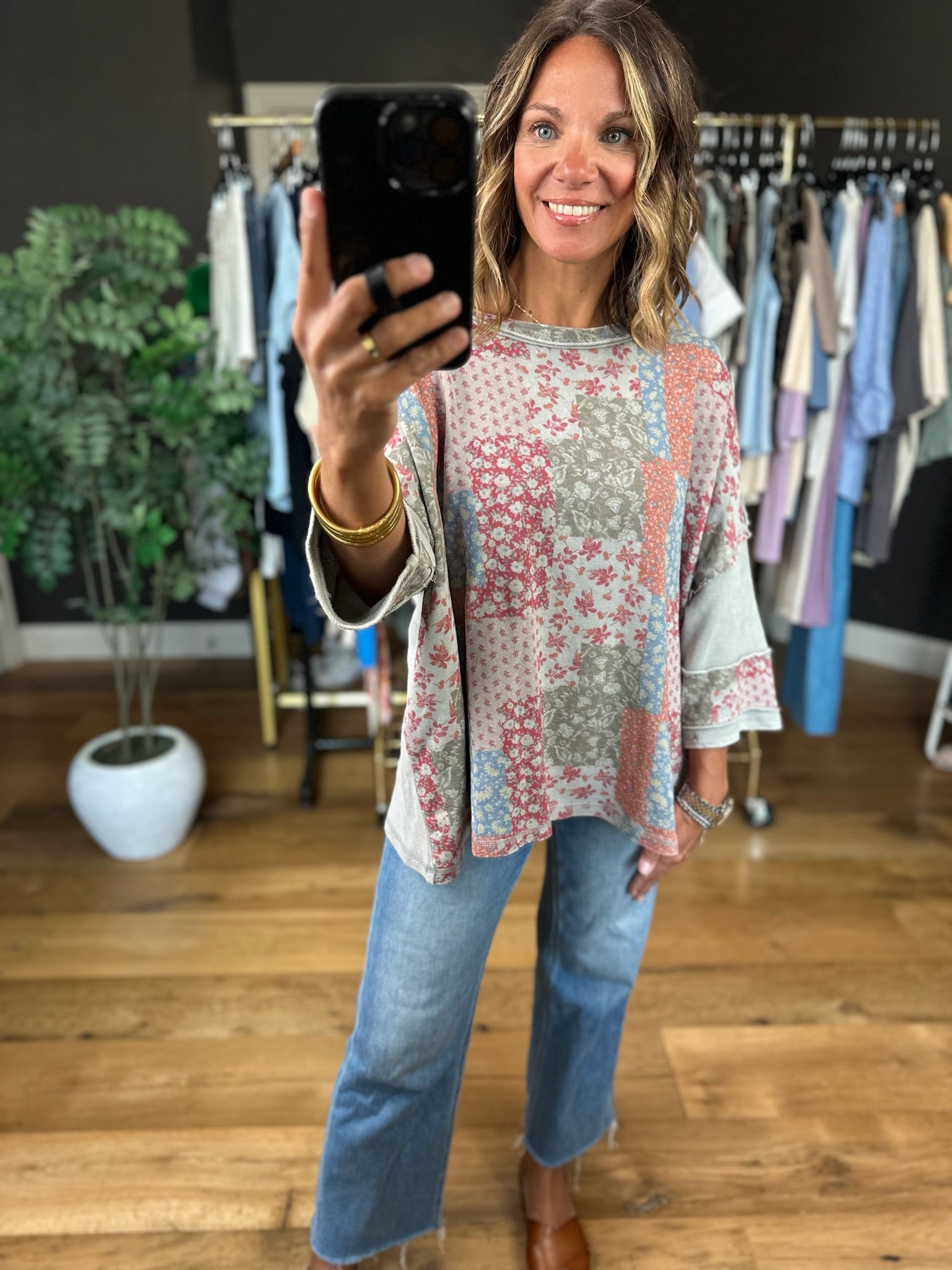What To Say Patchwork Top-Short Sleeves-Easel-Anna Kaytes Boutique, Women's Fashion Boutique in Grinnell, Iowa