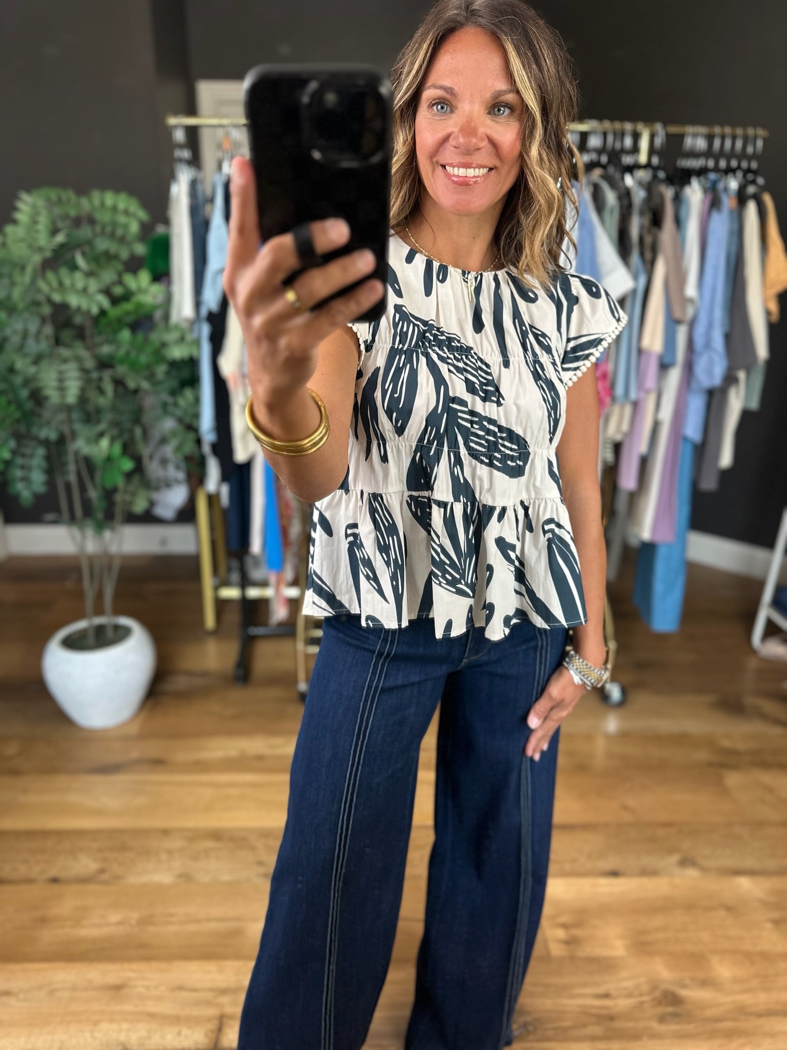 Rule The Day Patterned Top-Short Sleeves-THML-Anna Kaytes Boutique, Women's Fashion Boutique in Grinnell, Iowa