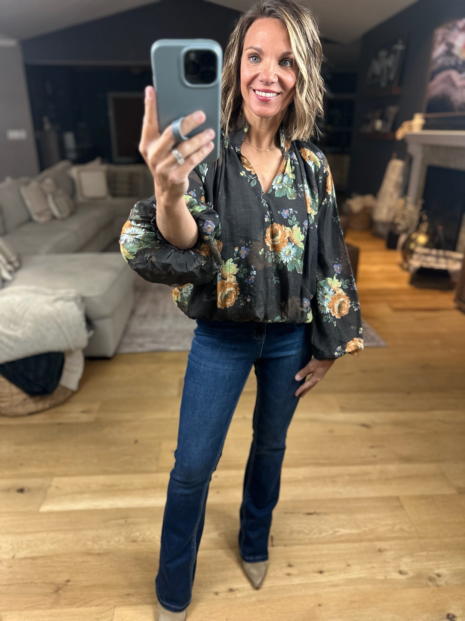 Out Of The Ordinary Floral Top-Long Sleeves-Entro-Anna Kaytes Boutique, Women's Fashion Boutique in Grinnell, Iowa