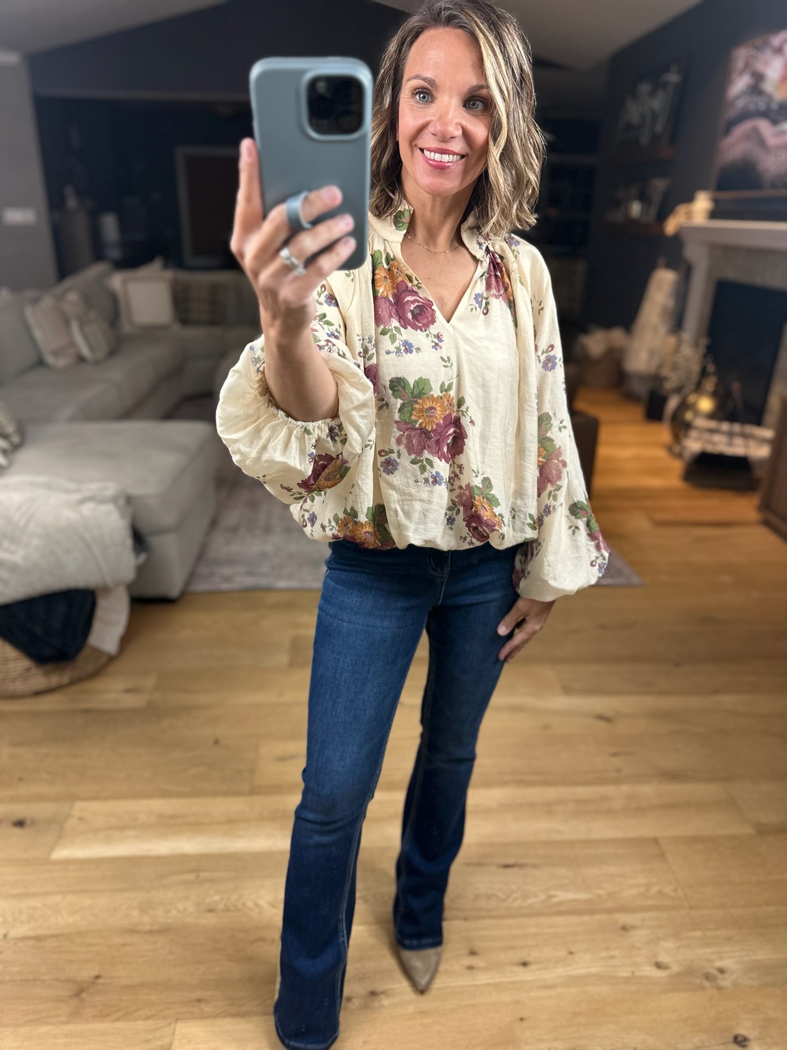 Out Of The Ordinary Floral Top-Long Sleeves-Entro-Anna Kaytes Boutique, Women's Fashion Boutique in Grinnell, Iowa