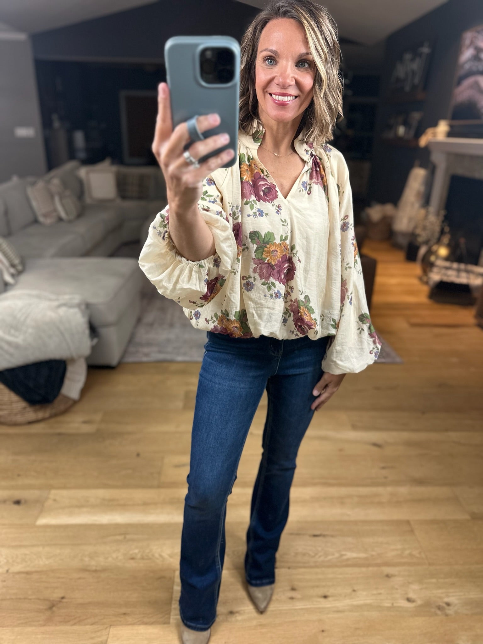 Out Of The Ordinary Floral Top-Long Sleeves-Entro-Anna Kaytes Boutique, Women's Fashion Boutique in Grinnell, Iowa