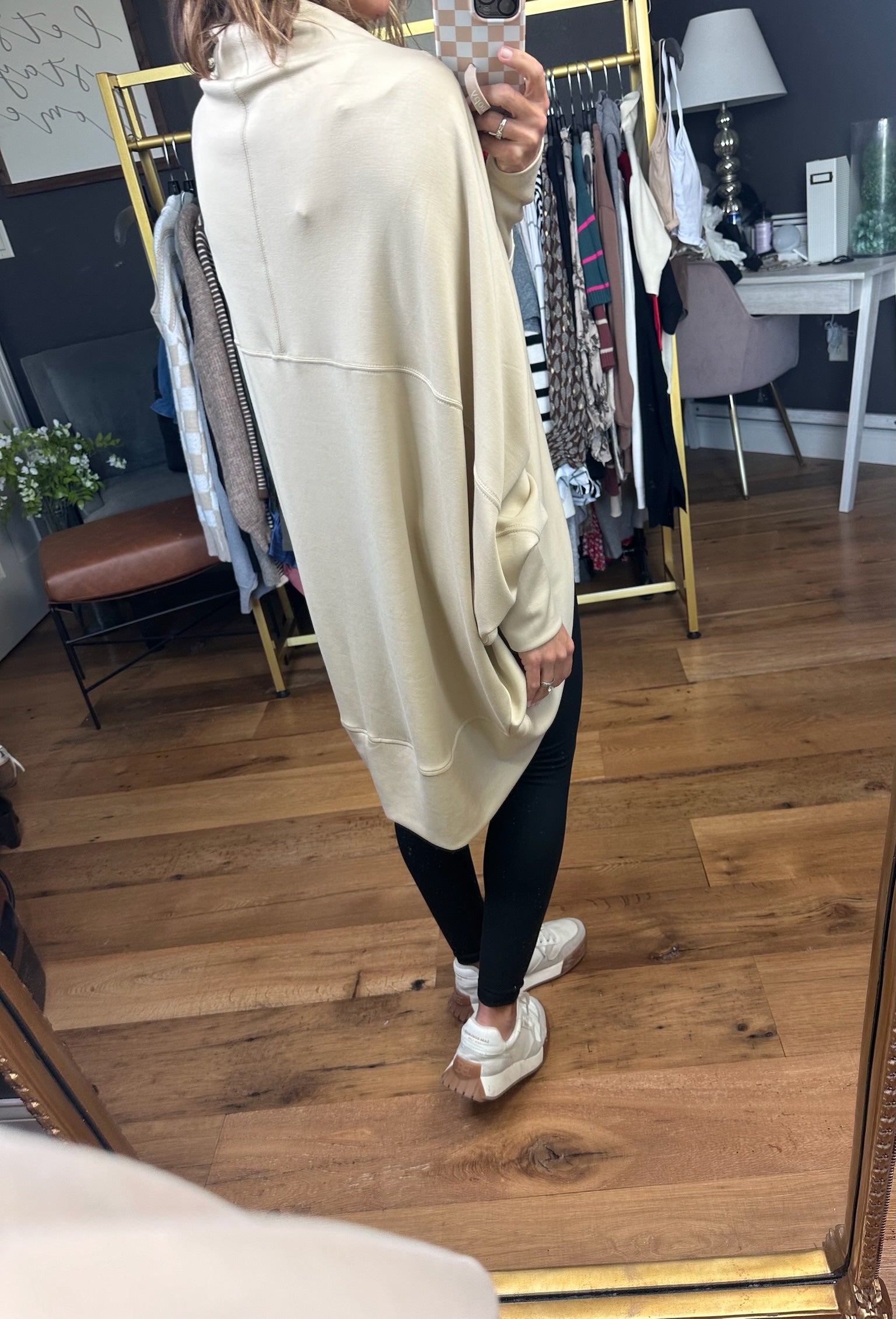 Right At Home Dolman Scoop Hem Cardigan - Natural-Mono B-Anna Kaytes Boutique, Women's Fashion Boutique in Grinnell, Iowa