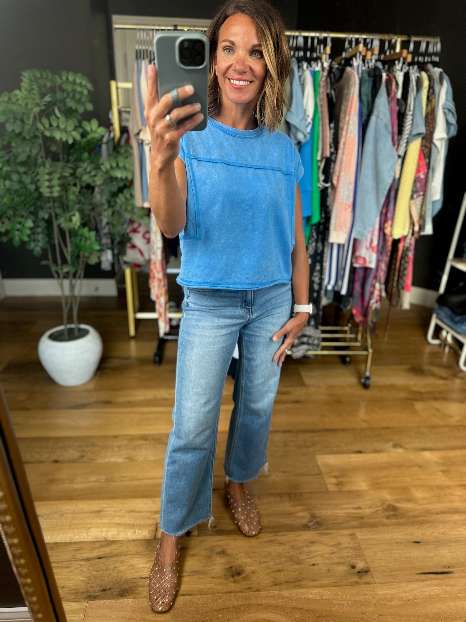 Blue Crush Raw Hem Washed Tee-Short Sleeves-Anna Kaytes Boutique-Anna Kaytes Boutique, Women's Fashion Boutique in Grinnell, Iowa