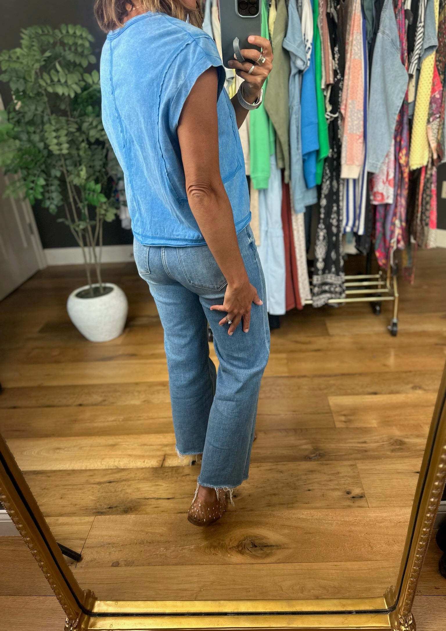 Blue Crush Raw Hem Washed Tee-Short Sleeves-Anna Kaytes Boutique-Anna Kaytes Boutique, Women's Fashion Boutique in Grinnell, Iowa